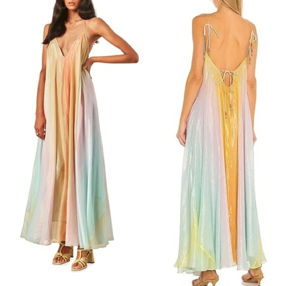 Rococo Sand Dresses & Skirts - Rococo Sand Zale V-neck Yellow Blue A-Line Maxi Dress S